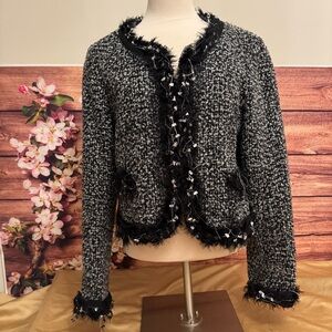 Karen Kane Black Textured Jacket Women Large Open Front Made in USA Chic